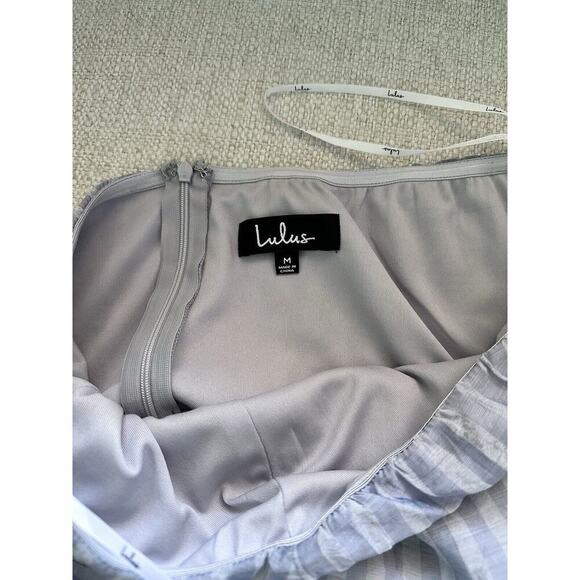 Lulus Women's Stripe Strapless Mini Ruffle Dress Size M Silver Fully Lined NWOT - Picture 5 of 6